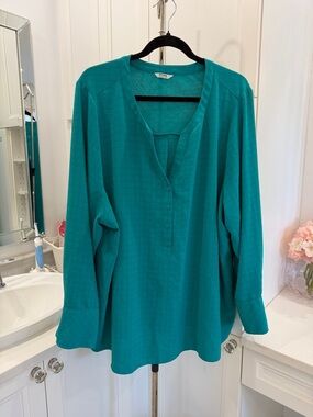 Penningtons Teal Long-Sleeve Button Henley Tunic